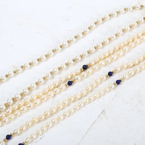 1122 - A freshwater pearl necklace with 9ct gold beads and clasp, length 40cm, and a freshwater pearl lapis... 