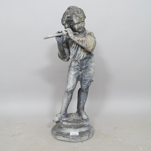 2700 - A lead garden ornament in the form of a child playing a flute, H65cm