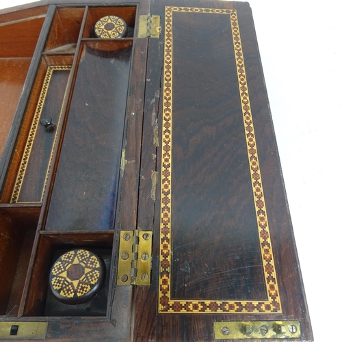 14 - A Victorian Tunbridge Ware writing slope, rosewood ground with micro-mosaic panel lid depicting Batt... 