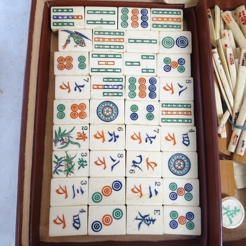 367 - A Chad Valley Mahjong bone and bamboo set, cased with stands