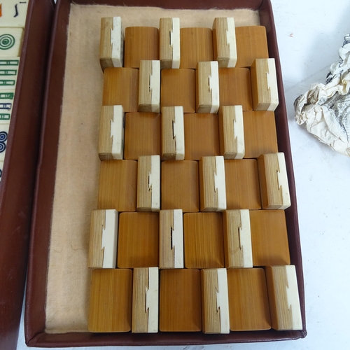 367 - A Chad Valley Mahjong bone and bamboo set, cased with stands