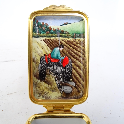 797 - MOORCROFT ENAMELS LTD - Winter Fallow limited edition trinket box, tractor decoration on the lid, in... 