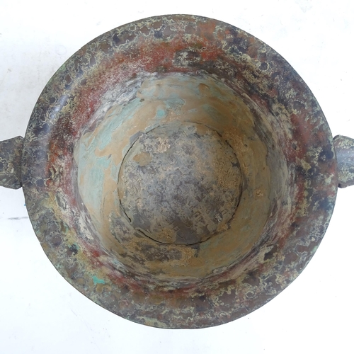 213 - A large Chinese Archaic style patinated bronze incense burner, rim diameter 20cm