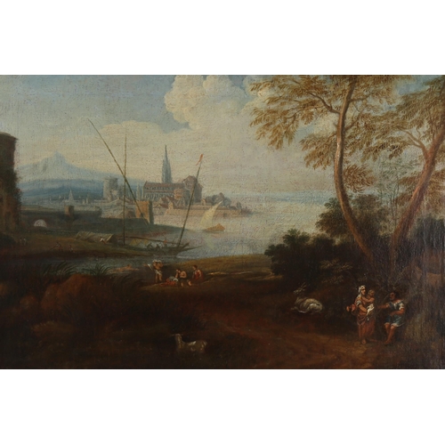 2058 - 18th century Italian School, oil on canvas, figures in extensive coastal landscape, unsigned, 16