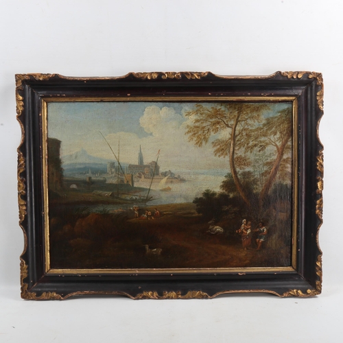 2058 - 18th century Italian School, oil on canvas, figures in extensive coastal landscape, unsigned, 16