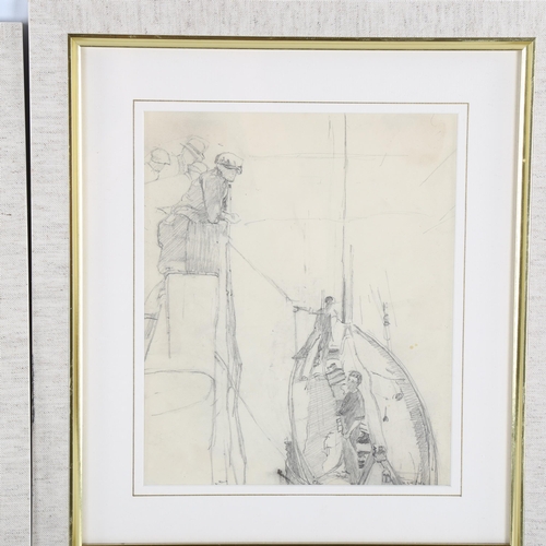 2111 - Manner of Henry Scott Tuke, 2 pencil sketches, bathers, and boating scene