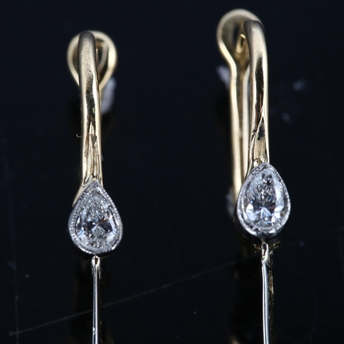 106 - A pair of Art Deco diamond openwork pendant earrings, unmarked gold and platinum settings with old E... 