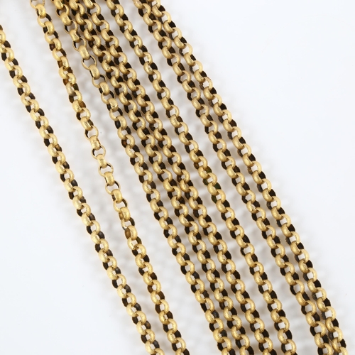 108 - A Regency long guard chain, textured belcher links with turquoise yellow metal clasp, length 126cm, ... 