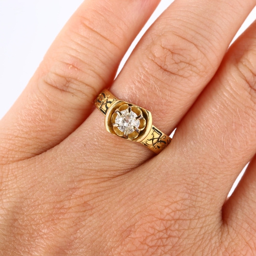 109 - A 19th century solitaire diamond memorial ring, unmarked gold settings with 0.4ct old European-cut d... 