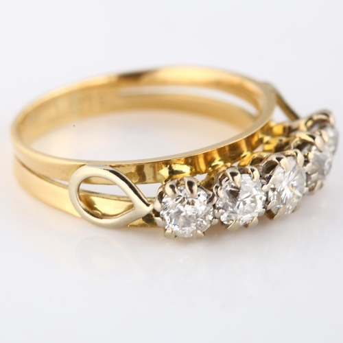 114 - An 18ct gold five stone diamond ring, set with modern round brilliant and old European-cut diamonds,... 