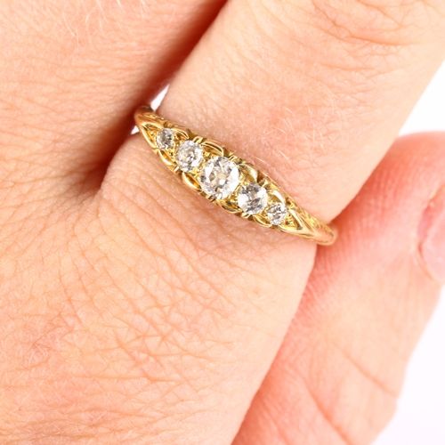 117 - An early 20th century 18ct gold graduated five stone diamond half hoop ring, set with old European-c... 