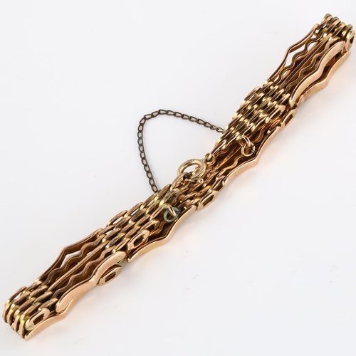 125 - An unmarked rose gold fancy gatelink bracelet, with 9ct clasp, bracelet length 18cm, 16g