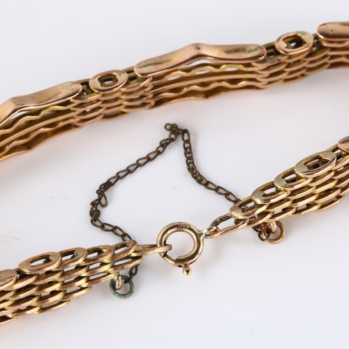 125 - An unmarked rose gold fancy gatelink bracelet, with 9ct clasp, bracelet length 18cm, 16g