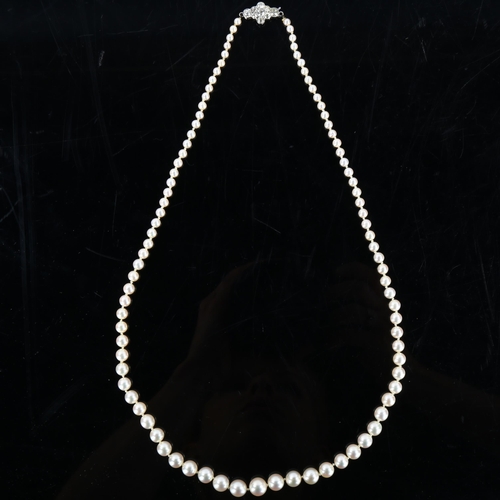 150 - A single-strand cultured pearl necklace, the 93 graduated cultured pearls measuring 3.3mm to 8.3mm, ... 