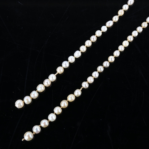 154 - A single-strand graduated pearl necklace, with 18ct gold rose-cut diamond set clasp, pearls measure ... 