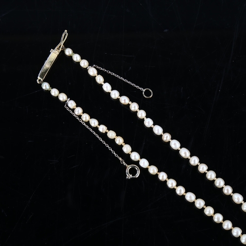 154 - A single-strand graduated pearl necklace, with 18ct gold rose-cut diamond set clasp, pearls measure ... 