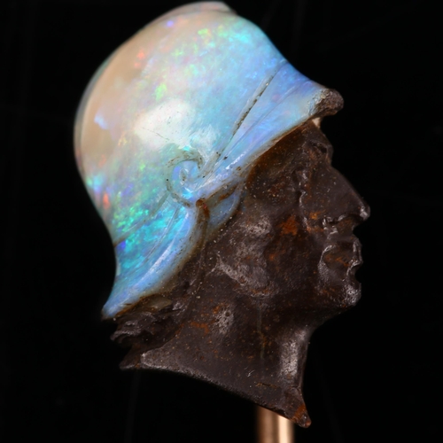 157 - A fine 19th century opal cameo stickpin, probably by Wilhelm Schmidt, unmarked gold settings, carved... 