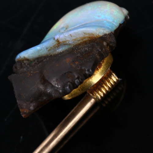 157 - A fine 19th century opal cameo stickpin, probably by Wilhelm Schmidt, unmarked gold settings, carved... 