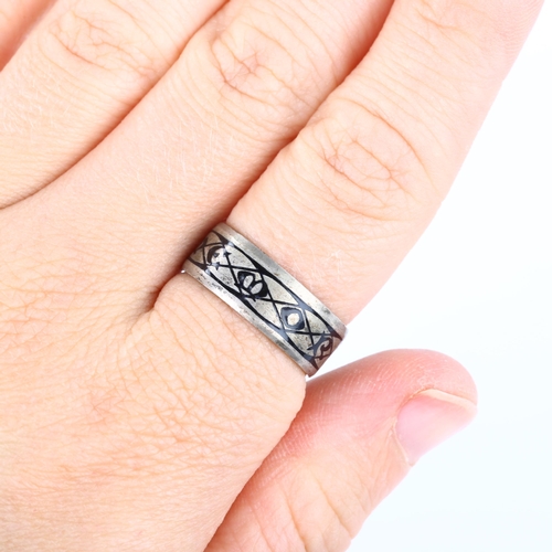 165 - A Victorian silver memorial band ring, with black enamel decoration, inscribed 