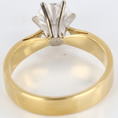 172 - An 18ct gold solitaire cubic zirconia ring, plain 6-claw setting, CZ measures 6.50mm x 4.40mm, size ... 