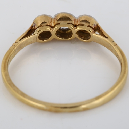 174 - WITHDRAWN - A three stone diamond ring, unmarked gold settings with old European-cut diamonds, total... 