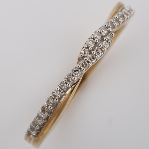 177 - A modern 9ct gold diamond crossover band ring, set with single-cut diamonds, total diamond content a... 