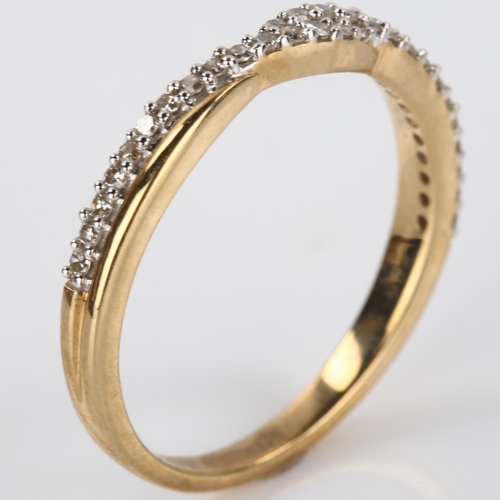 177 - A modern 9ct gold diamond crossover band ring, set with single-cut diamonds, total diamond content a... 