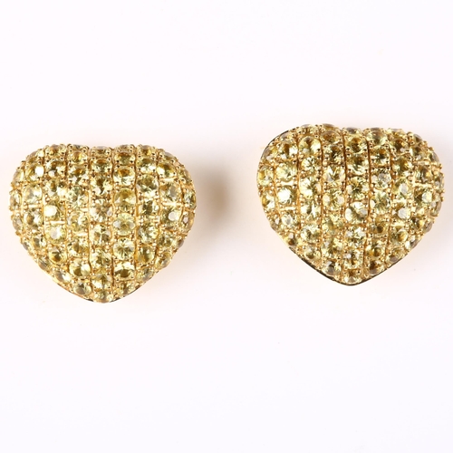 183 - THEO FENNELL - a pair of 18ct gold yellow sapphire Art Collection heart earrings, pave set with roun... 