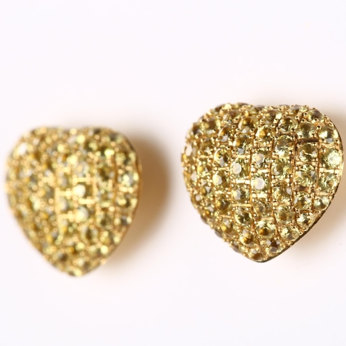 183 - THEO FENNELL - a pair of 18ct gold yellow sapphire Art Collection heart earrings, pave set with roun... 