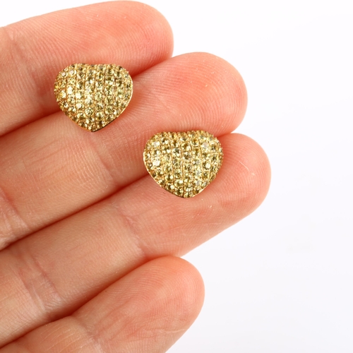 183 - THEO FENNELL - a pair of 18ct gold yellow sapphire Art Collection heart earrings, pave set with roun... 