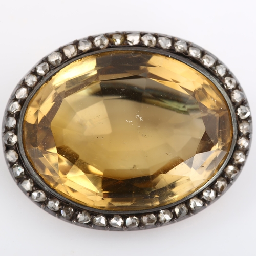 200 - A 19th century citrine and diamond cluster brooch, unmarked rose gold and silver settings with large... 