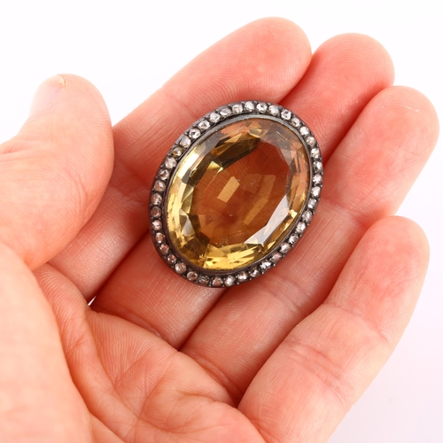 200 - A 19th century citrine and diamond cluster brooch, unmarked rose gold and silver settings with large... 