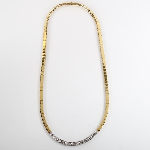 211 - A modern 18ct two-colour gold diamond collar necklace, set with modern round brilliant-cut diamonds,... 