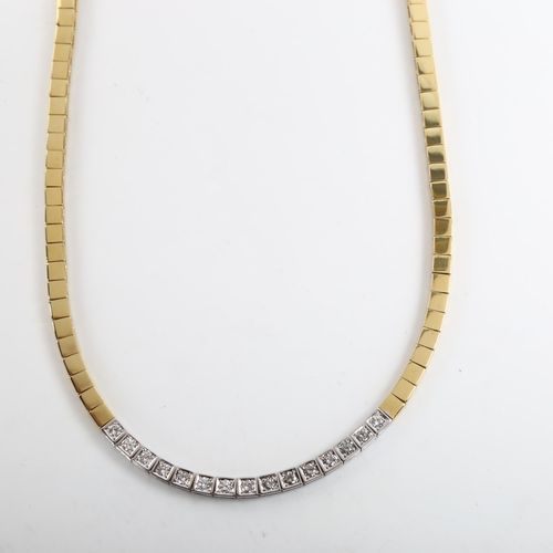 211 - A modern 18ct two-colour gold diamond collar necklace, set with modern round brilliant-cut diamonds,... 