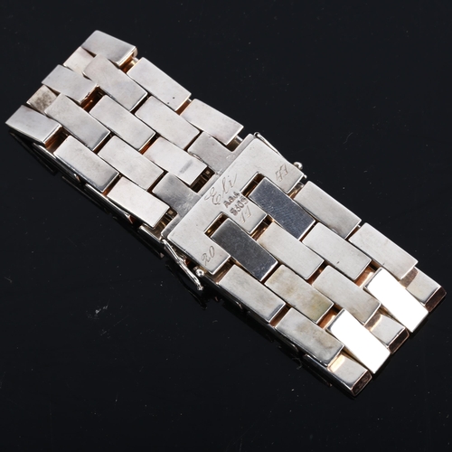 216 - AAGE JENSEN - a heavy Danish silver brick link bracelet, band width 30.3mm, bracelet length 17cm, 77... 