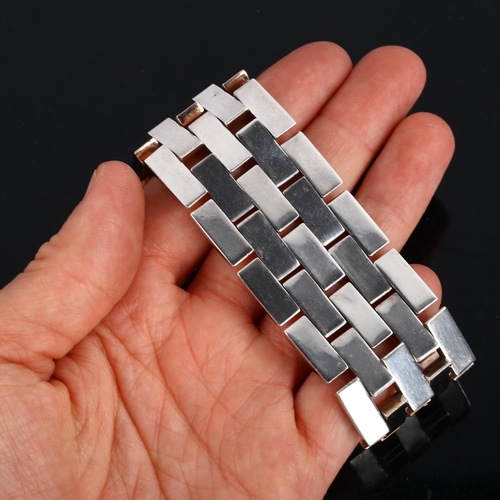 216 - AAGE JENSEN - a heavy Danish silver brick link bracelet, band width 30.3mm, bracelet length 17cm, 77... 