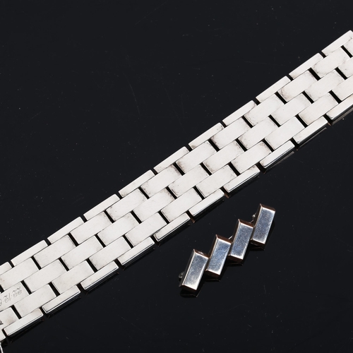 217 - AAGE JENSEN - a Danish silver matching brick link bracelet and brooch set, bracelet band width 24.7m... 