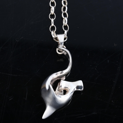 220 - A heavy sterling silver figural hammerhead shark pendant necklace, on silver belcher link chain, pen... 