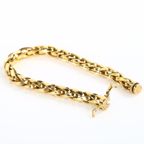 222 - A heavy 18ct gold rope twist chain bracelet, possibly Swiss, bracelet length 18.5cm, 42.2g