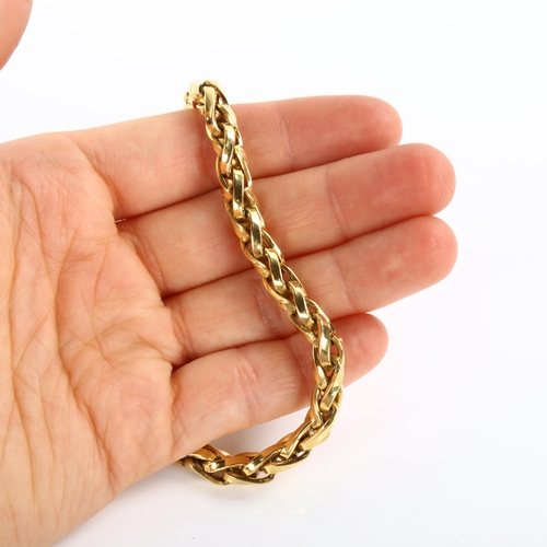 222 - A heavy 18ct gold rope twist chain bracelet, possibly Swiss, bracelet length 18.5cm, 42.2g