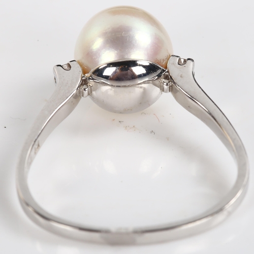 223 - A 1970s 18ct white gold whole pearl and diamond dress ring, set with modern round brilliant-cut diam... 