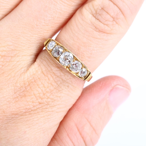 224 - A 19th century 18ct gold graduated five stone diamond half hoop ring, set with old-cut diamonds, tot... 