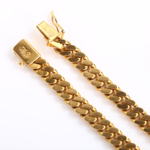 225 - A Chinese 18ct gold flat curb link chain bracelet, length 18cm, 19.4g