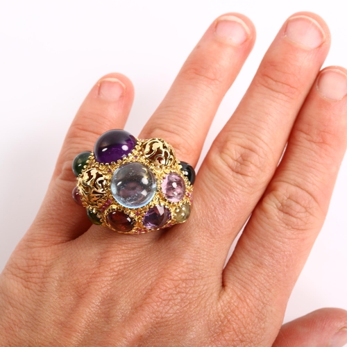 230 - A large Italian 18ct gold gem set bombe ring, set with round cabochon and inverted round-cut gemston... 