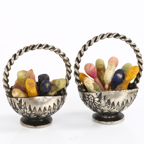 234 - A pair of early 20th century Giardinetti earrings, unmarked silver settings, modelled as a basket of... 