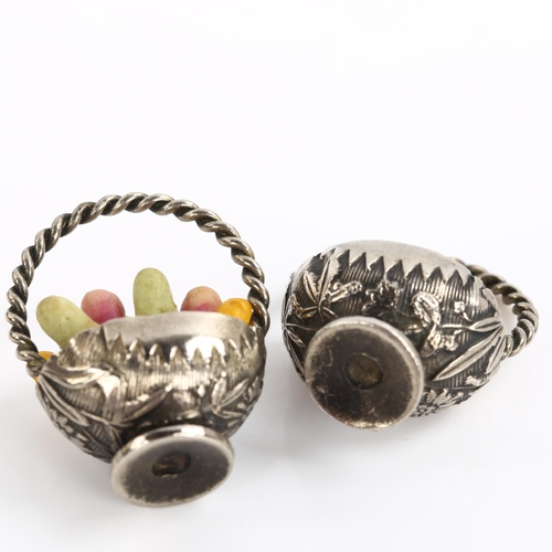 234 - A pair of early 20th century Giardinetti earrings, unmarked silver settings, modelled as a basket of... 