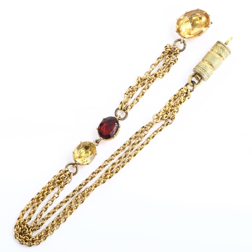 237 - An Antique citrine and garnet part necklace/bracelet, unmarked yellow metal closed-back settings, ov... 