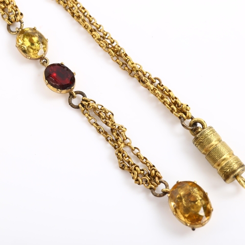 237 - An Antique citrine and garnet part necklace/bracelet, unmarked yellow metal closed-back settings, ov... 