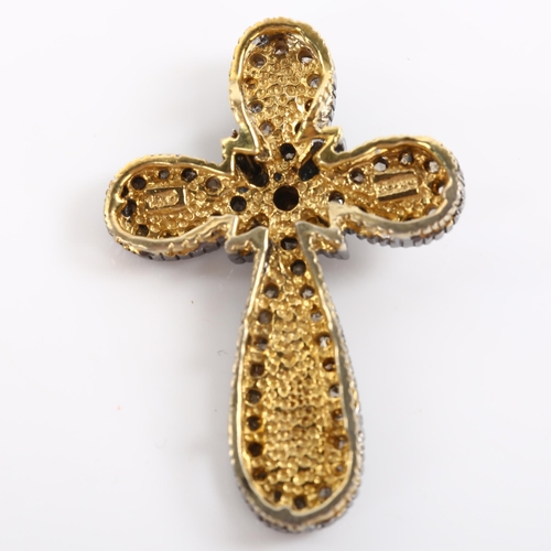 238 - A modern 14ct gold and sterling silver diamond cross pendant, set with rose-cut diamonds, pendant he... 