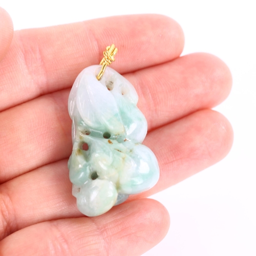 240 - A Chinese jade gourd fruit pendant, unmarked yellow metal wire mount, pendant height 42.2mm, 13.8g